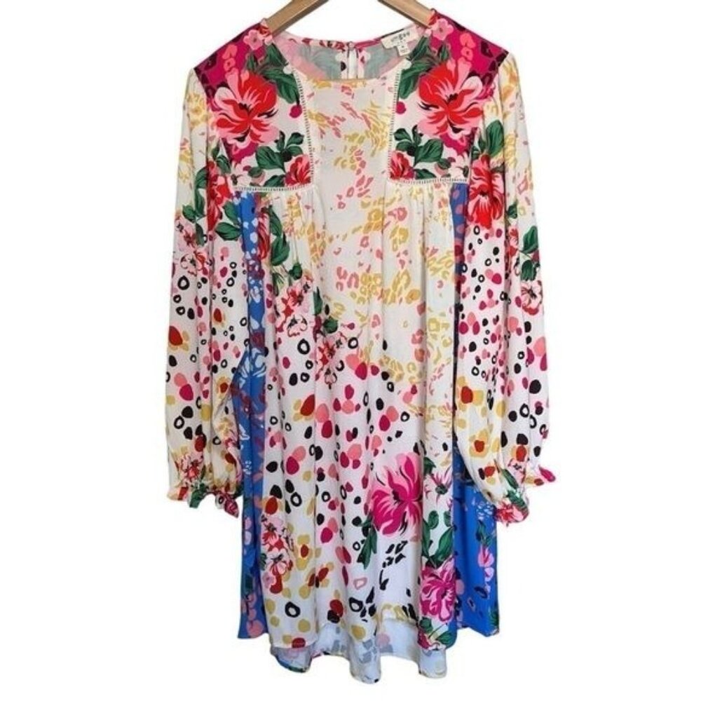 Umgee Floral Mixed-Print Long-Sleeve Tunic Dress Polyester & Cotton Womens Sz M
